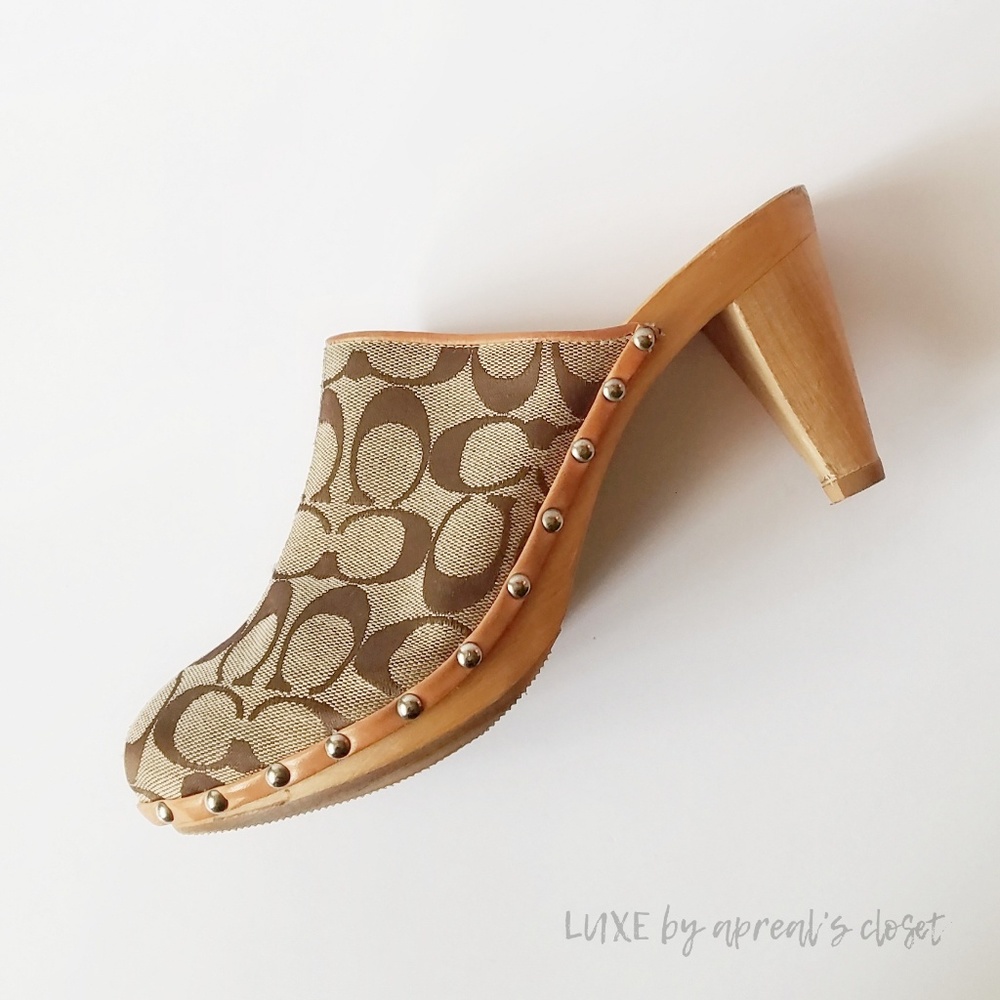 Authentic Coach Signature Stud Wooden Mule